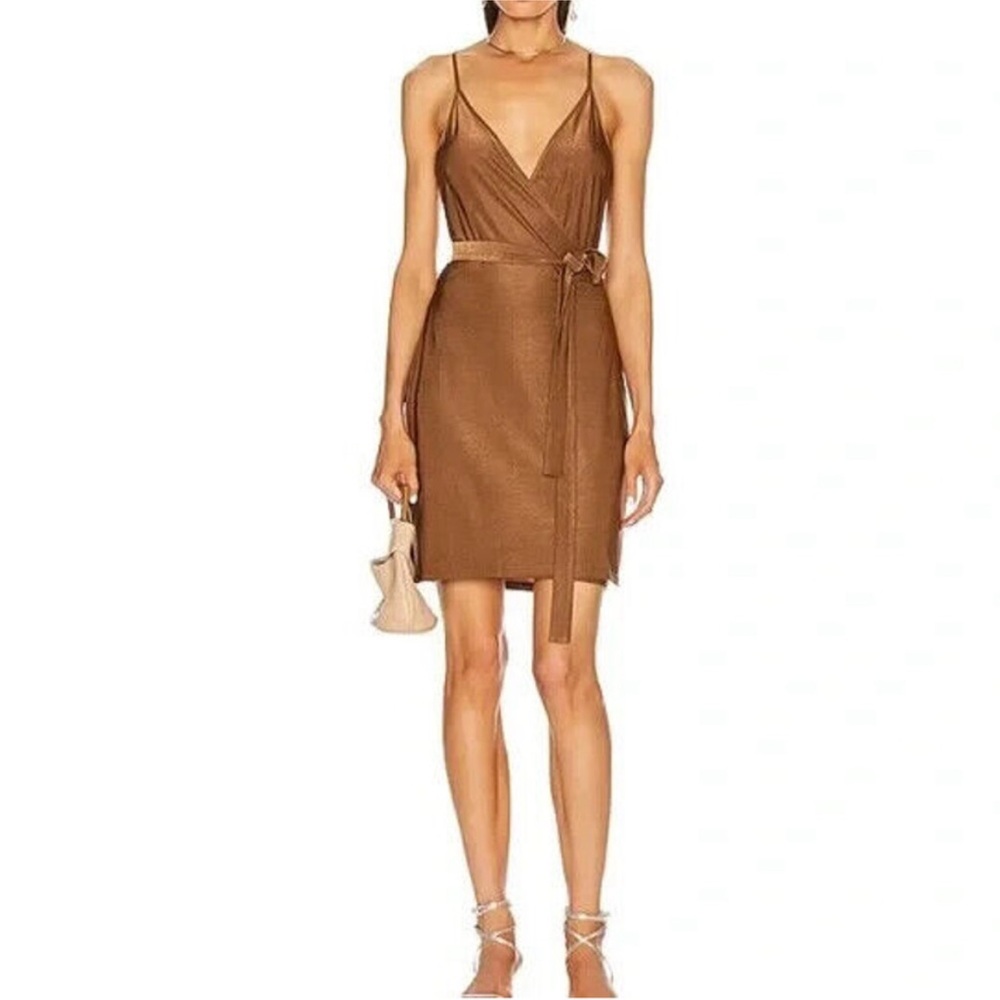 L'AGENCE Revolve‎ Tate Wrap Dress in Copper Tie Women’s Sz Large